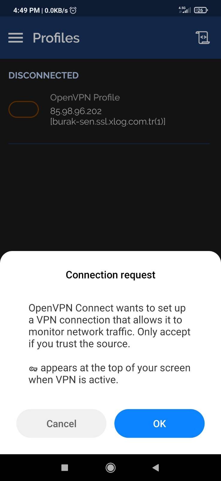 XLog OpenVPN connect android
