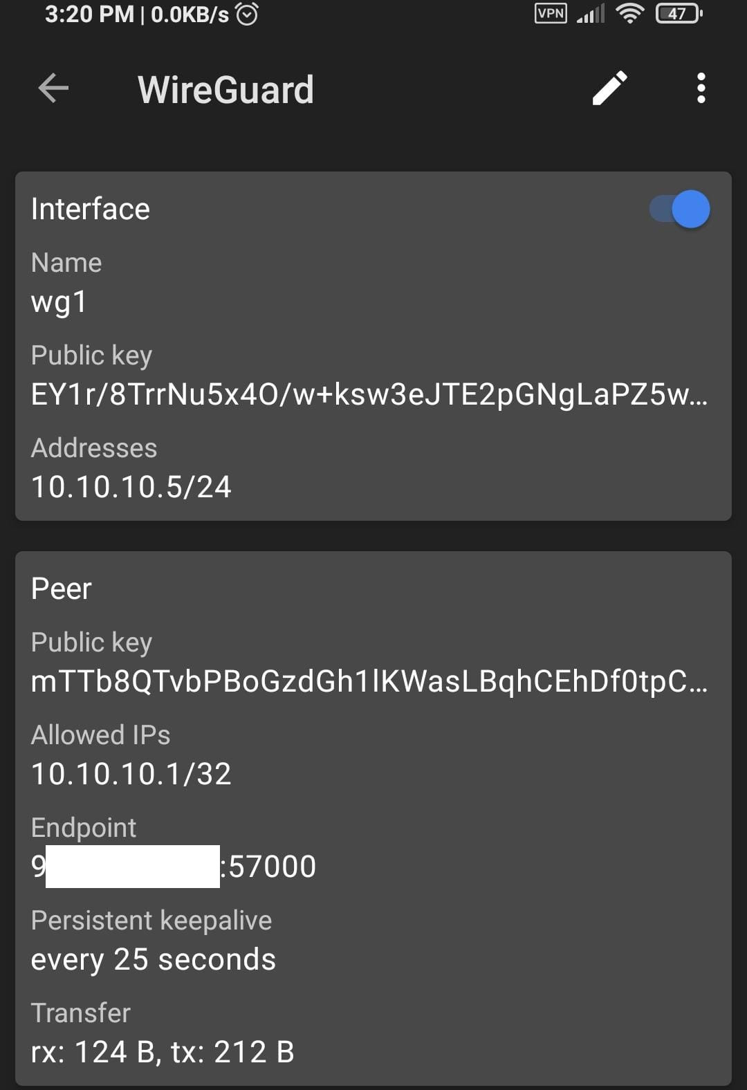 Android Wireguard VPN status