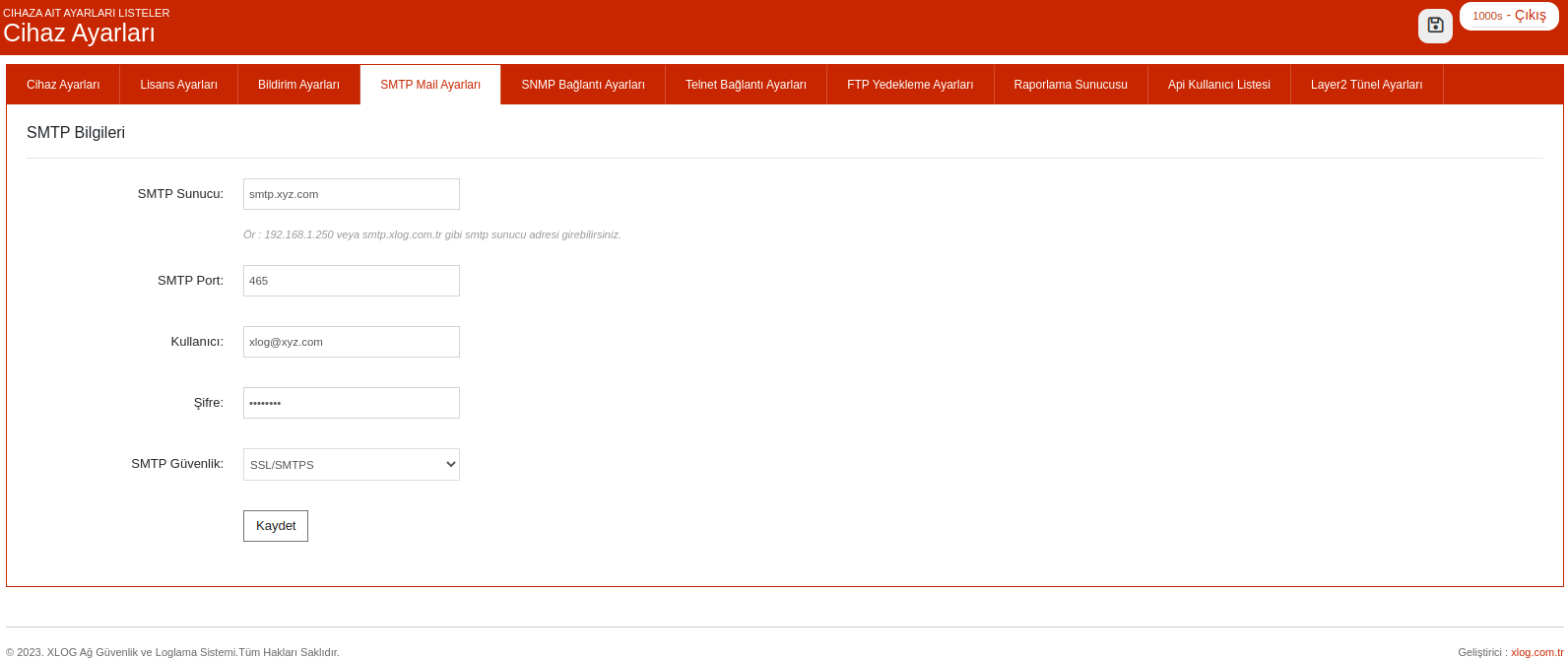 XLOG SMTP mail ayarları
