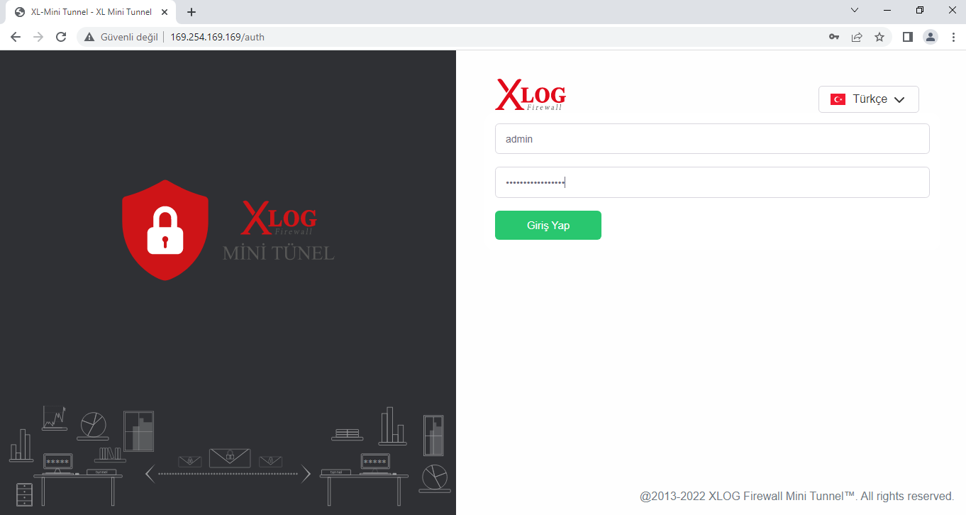 xlog mini tünel web arayüz ekranı