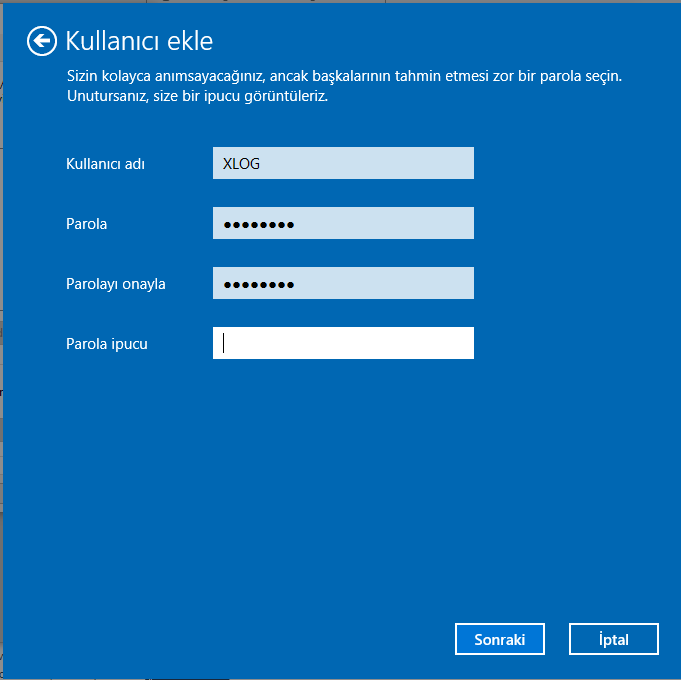 XLOG user add windows pass