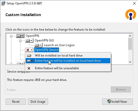 Windows OpenVPN service install